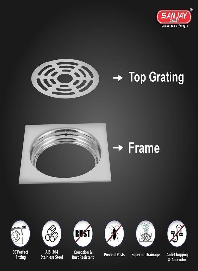 Sanjay Chilly Square Ringo SS Floor Drain with Hole 304 Grade Luxurious Bathroom Water Drainer in Kitchen Bathtub Laundry Washbasin Toilet & Washroom (Ringo Gypsy 4 x 4 Inch Silver) - Image 4